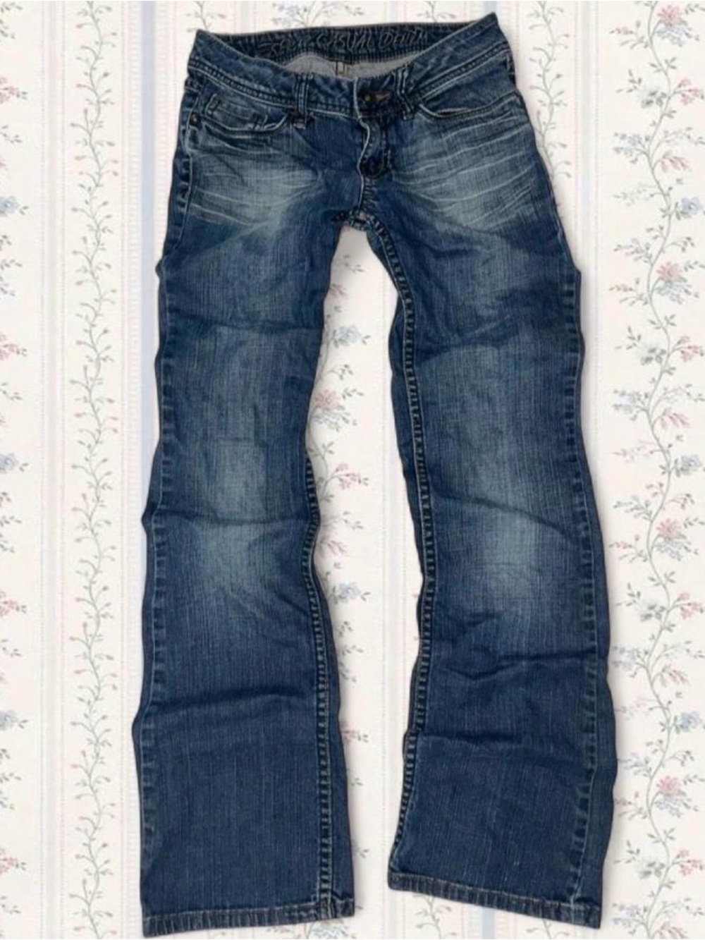 Espirt Women's low-waisted Y2K Dark Blue straight leg Jeans